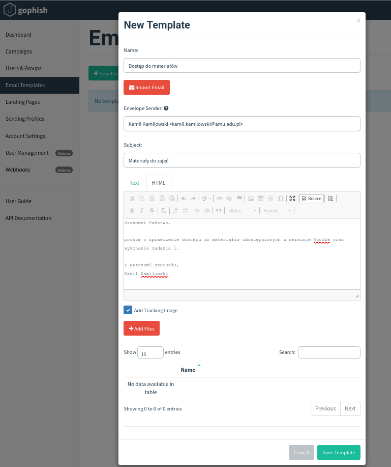 interfejs email templates