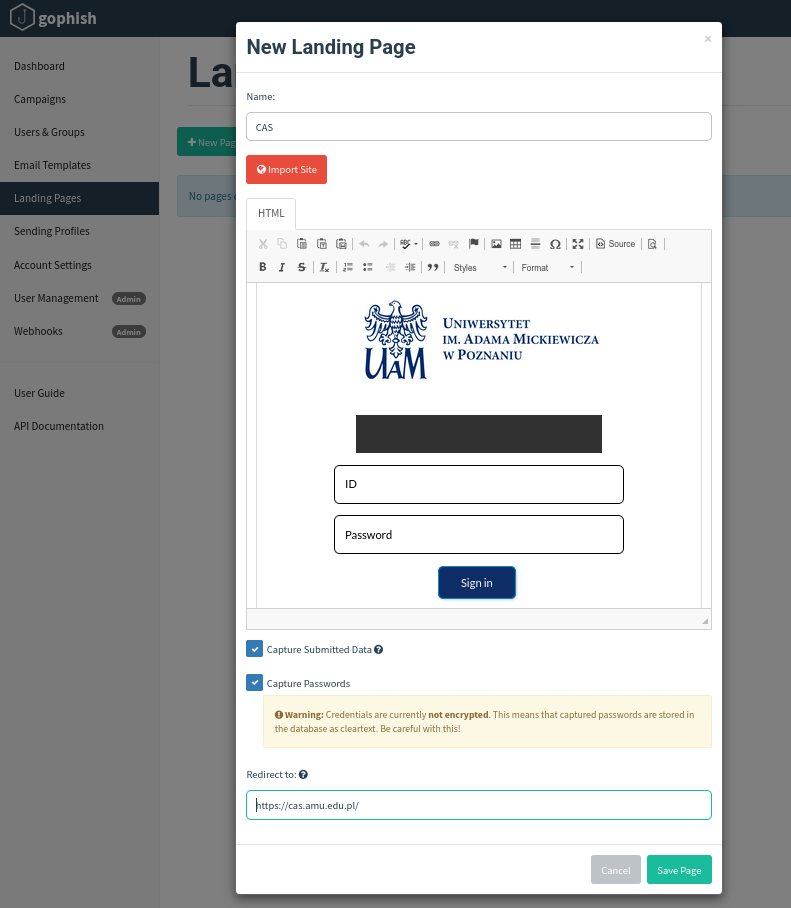 interfejs Landing Pages