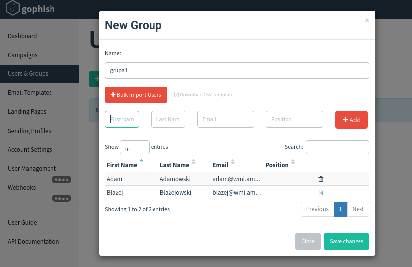 interfejs users groups